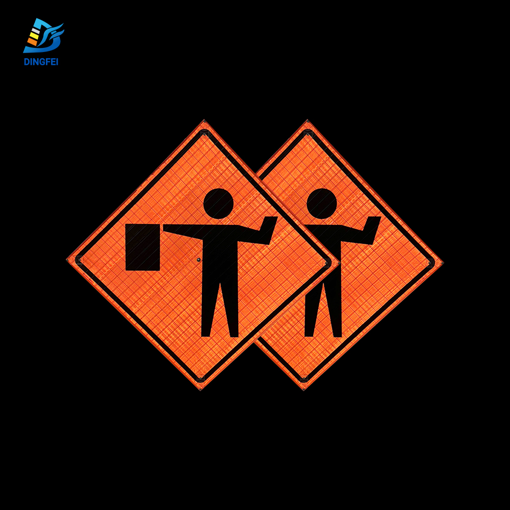 36 Inch Reflective Flagger Ahead Roll Up Traffic Sign - 